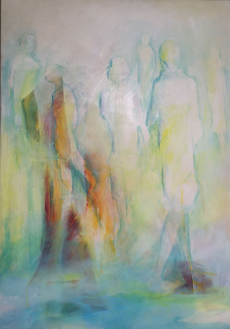 Gemeinsam-allein,-Acryl,-Pastellkreide-auf-Leinwand,–1-m-x-70-cm